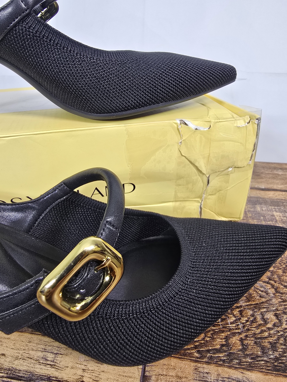 Cosy Island Gracelithe Black Pointed Knit Mules with Gold Buckle Size 7 - Picture 8 of 16